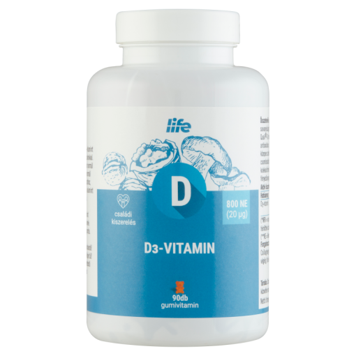 Life d3 vitamin 800ne málna ízű gumivitamin 90 db