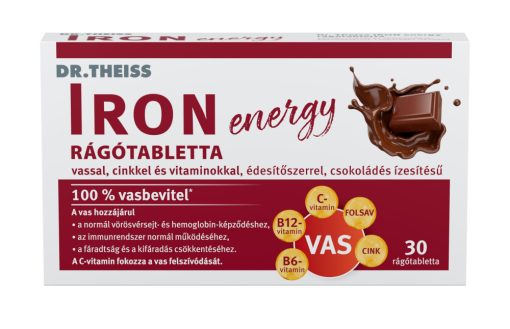 Dr. Theiss iron energy rágótabletta vassal, cinkkel és vitaminokkal csokoládé ízben 30 db
