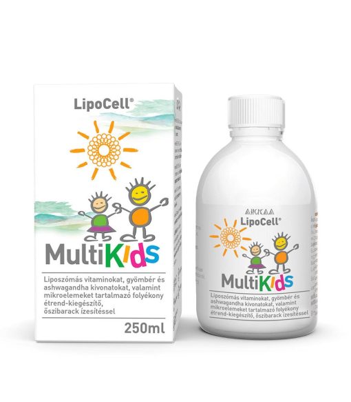 Lipocell multikids folyékony étrend-kiegészítő őszibarack ízesítéssel 250 ml